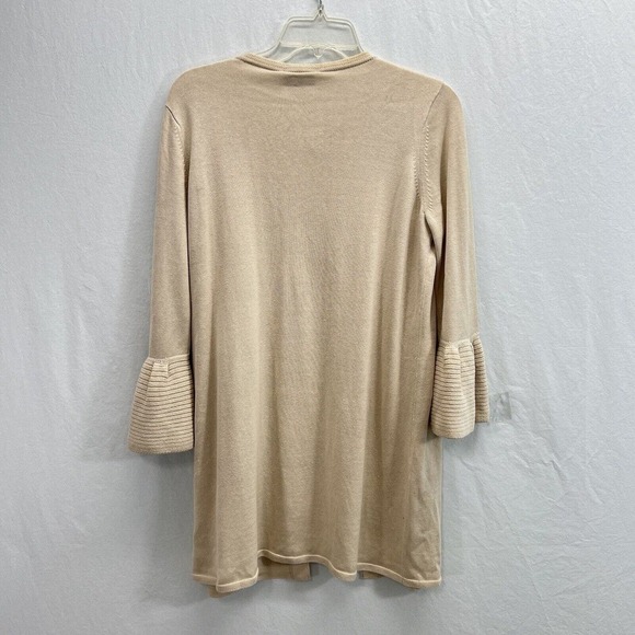 Carlisle Beige Silk Blend Snap Closure Long Cardigan Size Medium Flutter Sleeves - Picture 13 of 16